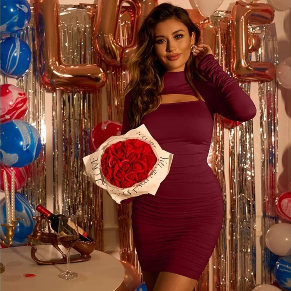 Sexy Long Sleeve Cut Out Bodycon Ruched Party Club Mini Dress